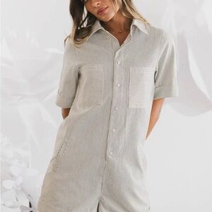 Bohme Striped Jumpsuit in Cream and Gray